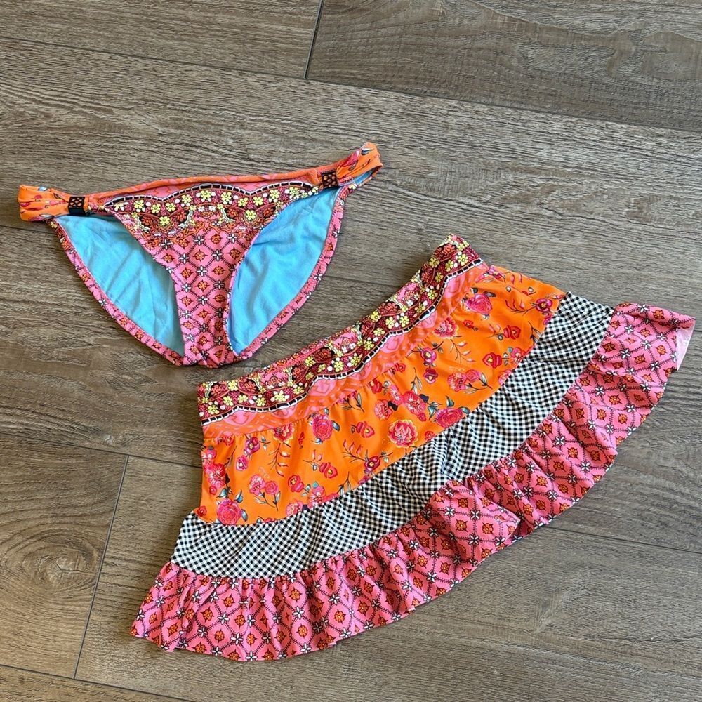 Profile Blush Multicolor Multi Pattern Bikini Set of Bottoms Coverup Swim Skirt